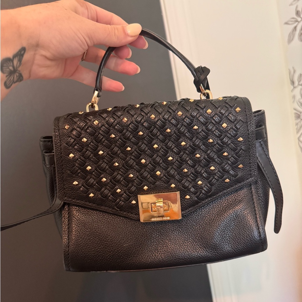 Black Studded Top-Handle Women’s Handbag